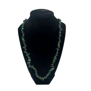 Green Beaded Necklace Gemstone Chips & Gold Accents 24" Pre-Owned Jewelry